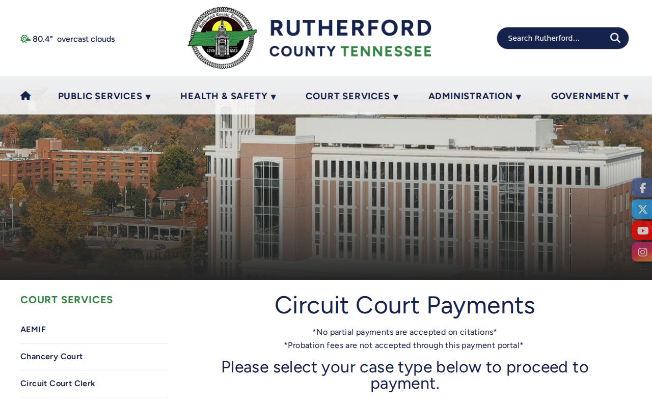 Rutherford County court selection payment screen