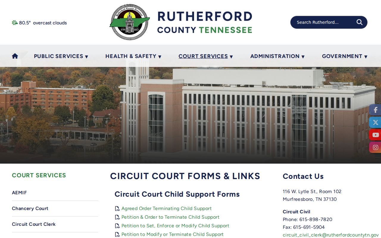 Rutherford County criminal and circuit forms index