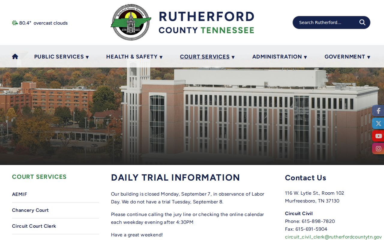 Rutherford County next-day trial status instructions