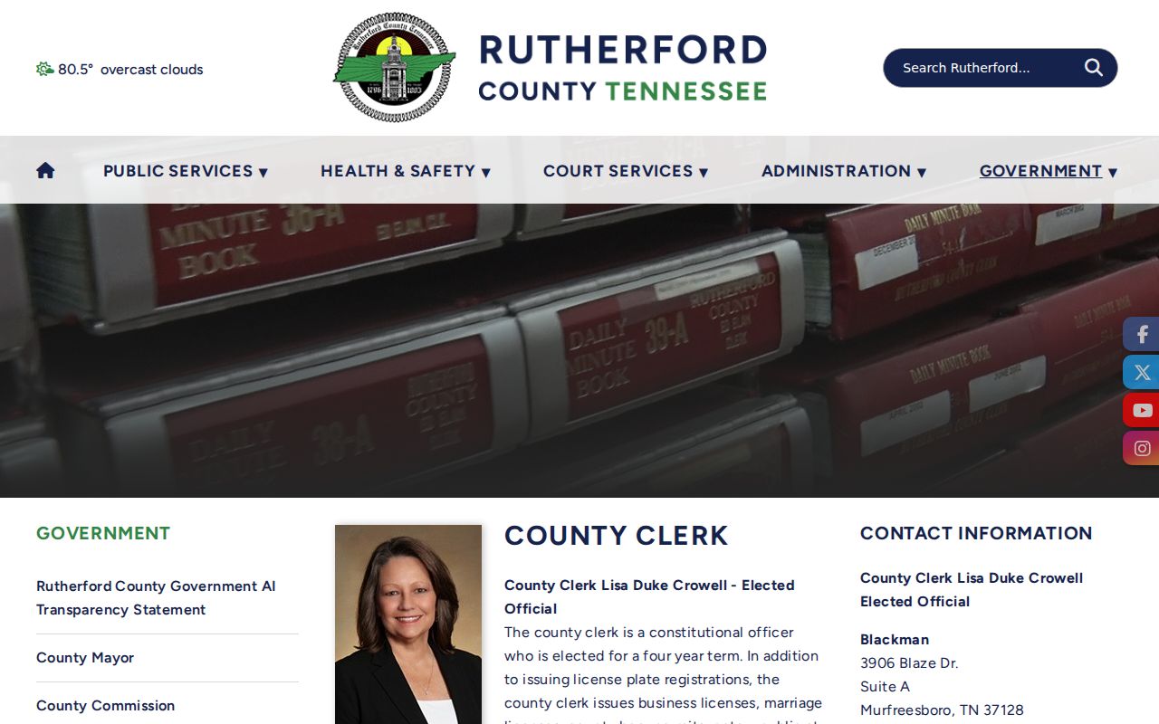 Rutherford County court record office and County Clerk distinction