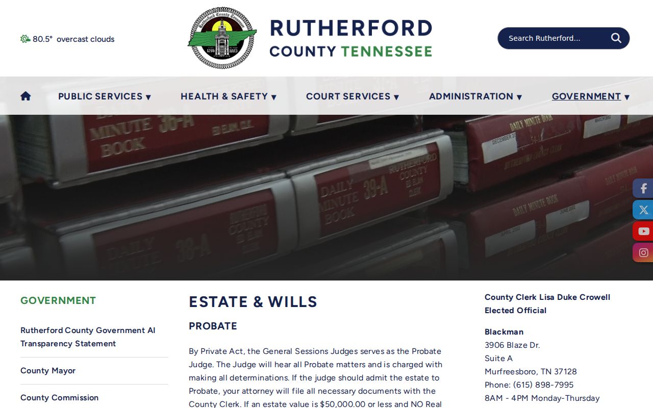 Rutherford County probate court record request route