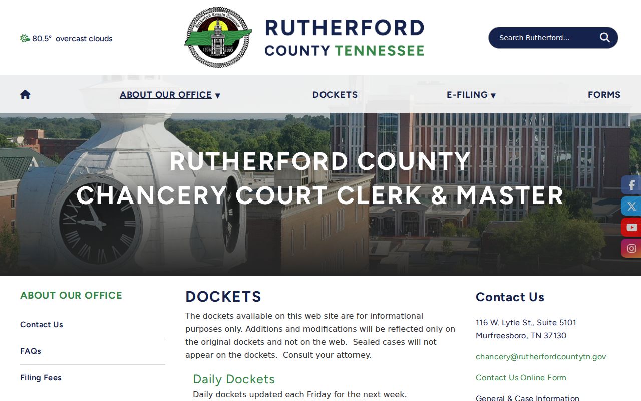Rutherford County Chancery docket disclaimer and category links
