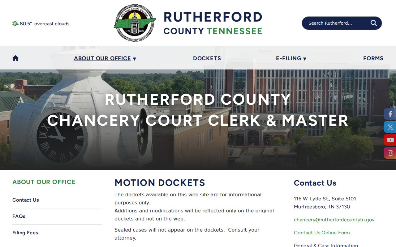 Rutherford County Chancery motion docket update notice