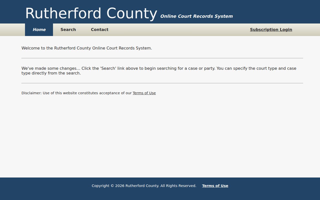 Rutherford County free court records portal landing screen