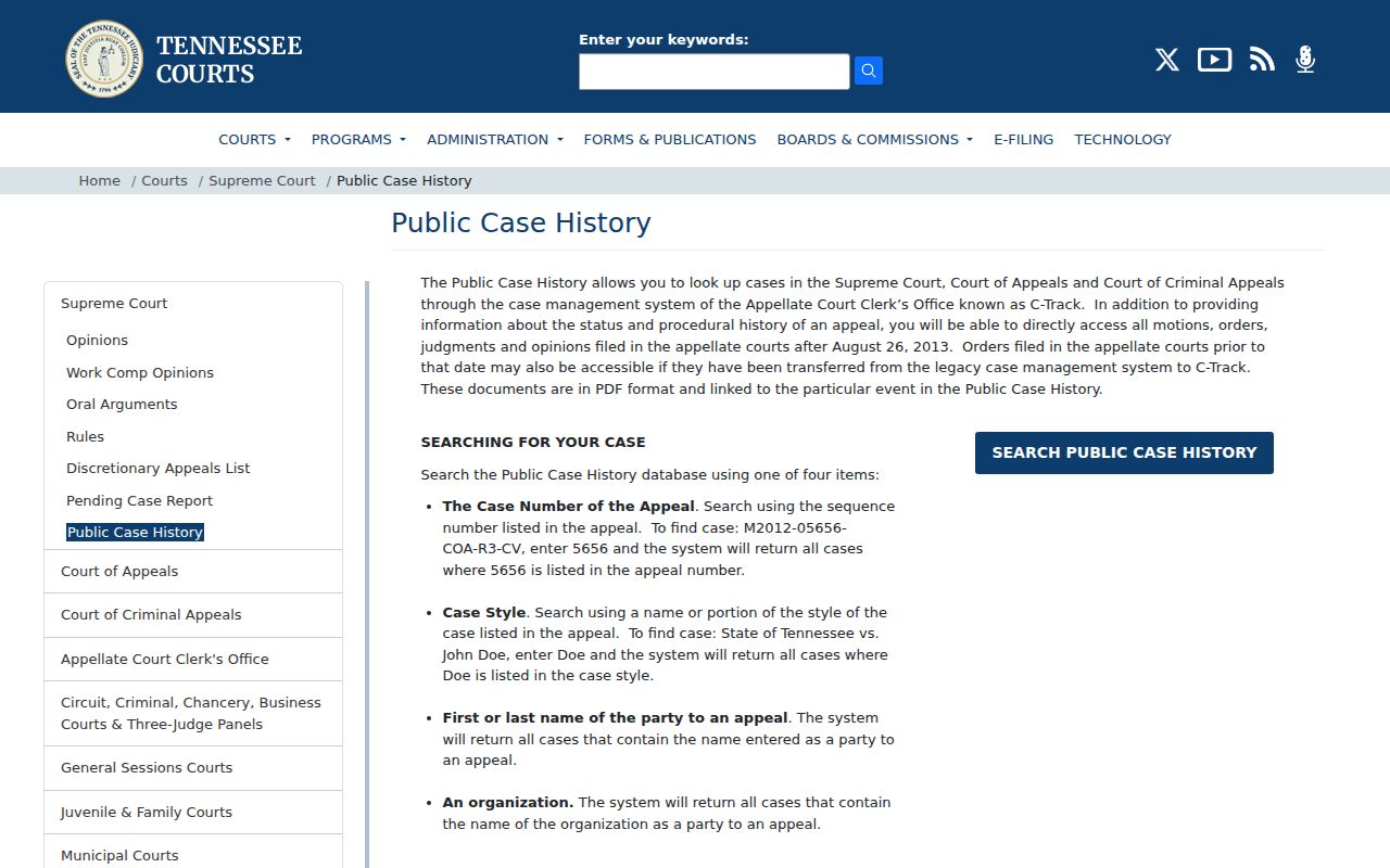 Tennessee appellate case search information for a Rutherford County appeal