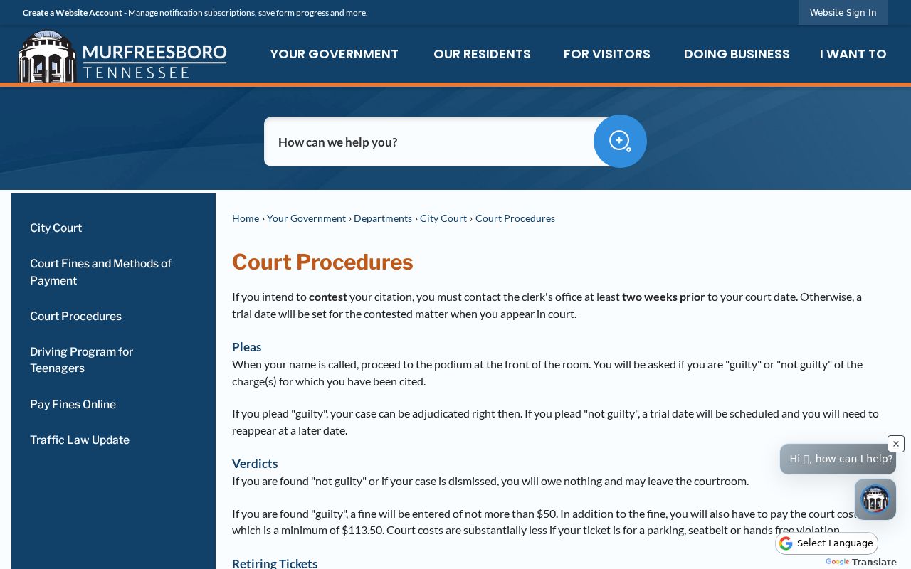 Murfreesboro court docket citation contest and court procedure