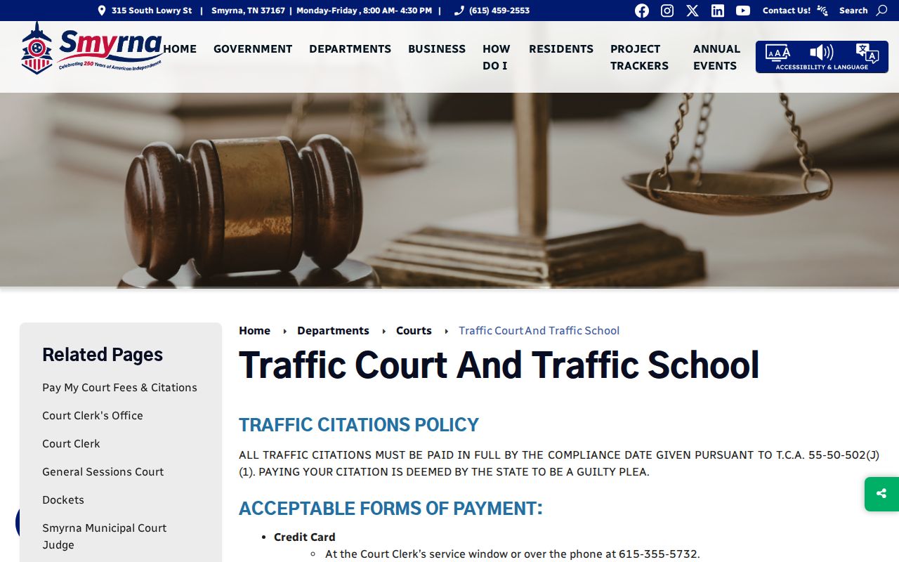 Smyrna court docket compliance date and continuance rules
