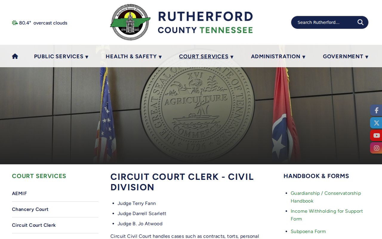 Rutherford County civil court docket division information