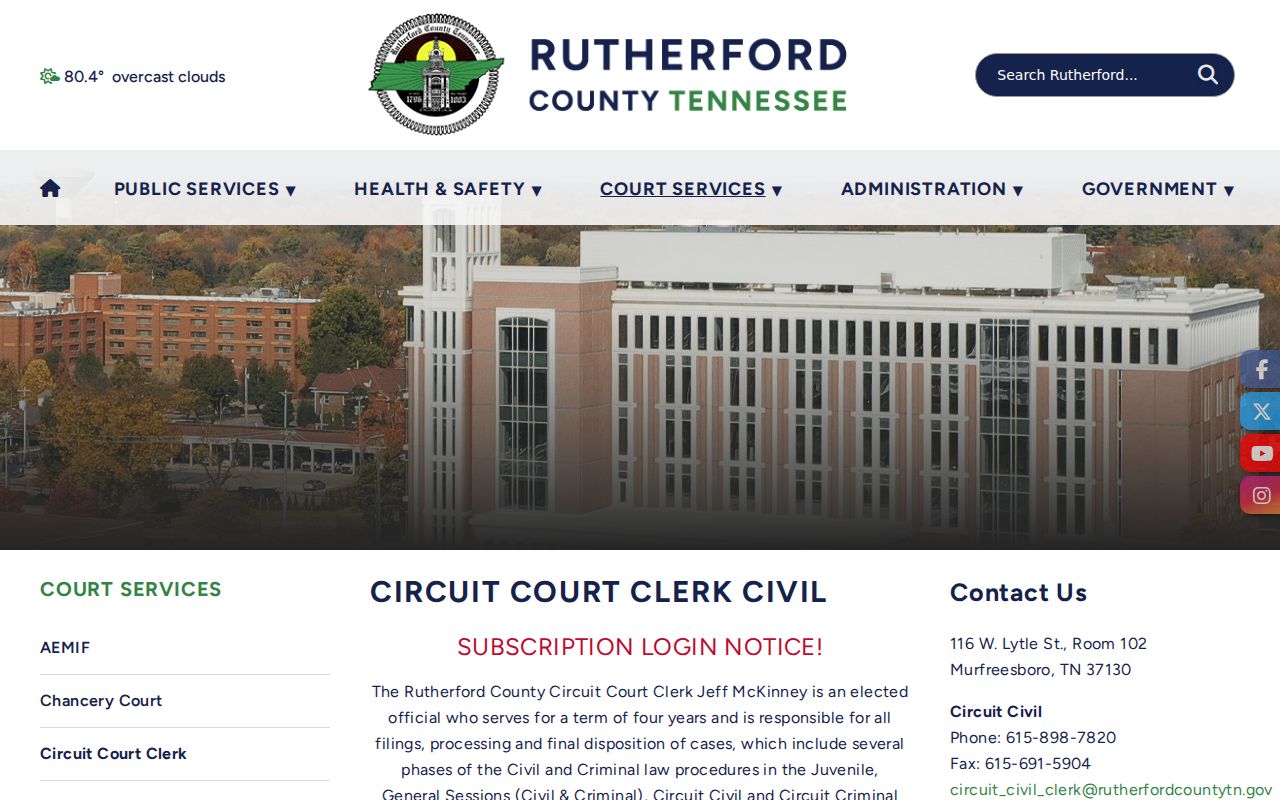 Current Rutherford County court docket clerk division contacts
